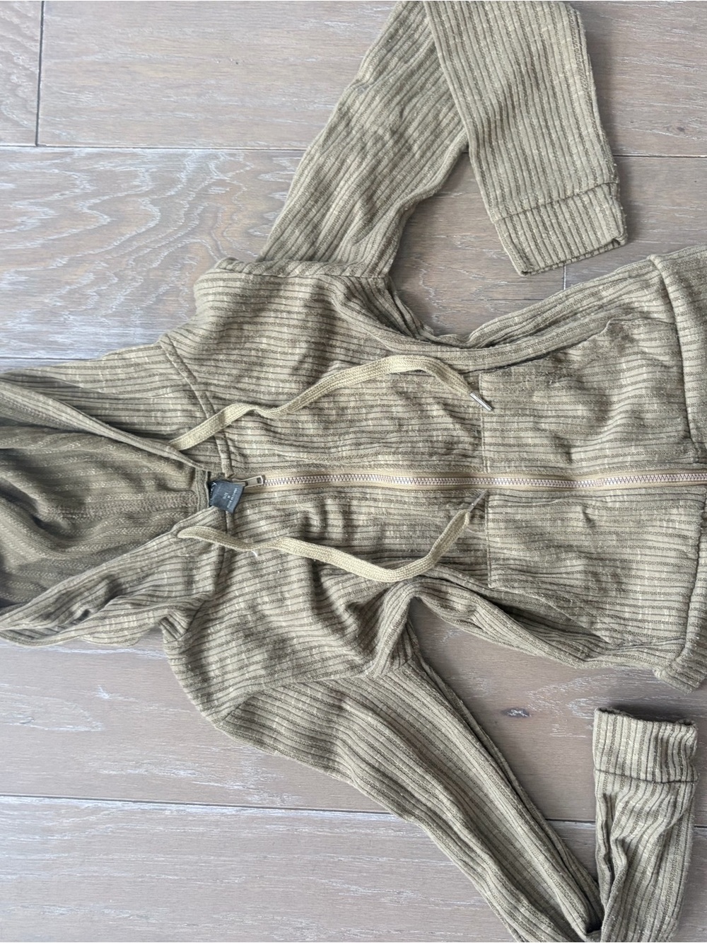 Ribbed Zip Hoodie Sweater - Olive Green